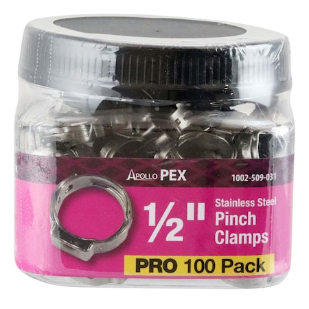 1/2 In. Stainless Steel PEX Barb Pinch Clamp Jar (100-Pack), 100PK